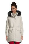 Lands' End Women's Expedition Waterproof Down Winter Parka with Faux Fur Hood, Light Stone, Medium