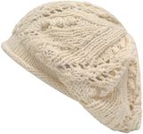 ZLYC Women Summer Knit Beret Handmade Crochet Cutout Lightweight Slouchy Hat(Knit Beige),One Size