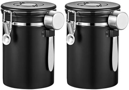 2 pack Airtight Coffee Beans Canister, 1.8L/60oz Stainless Steel Coffee Storage Jar with 30 ML Measuring Scoop, Date Tracker and 2 CO2 Release Valve, Coffee Container for Beans, Tea and Sugar (Black)
