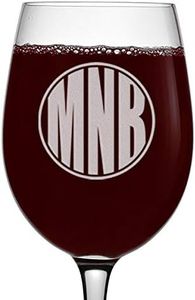 Personalized Mother's Day Etched 16oz Stemmed Wine Glass, Customized Mom Gifts For Her, Custom Mum Red Wine Glass, Circle Monogram