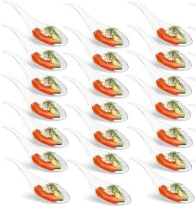 LSR LORESO 250 Pcs Mini Appetizer Wave Spoon - Clear Platic Tasting Spoons for Serving Desserts, Cakes & Hors d'oeuvres plates, Reusable - 250CT