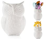 Comfify Owl Utensil Holder Decorative Ceramic Cookware Crock & Organizer, in Lovely White Color - Utensil Caddy and Perfect Kitchen Ceramic Décor Gift - 6.7" x 4.9" Size