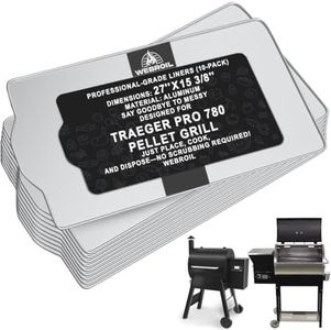 WEBROIL 10 Packs BAC520 Drip Tray Liners for Traeger Pro 780 Pellet Smoker Grill, Heat-Resistant Foil Liners for Traeger Pro 780 Grill Accessories, Aluminum Tray for Catching Grease 26" x 16"