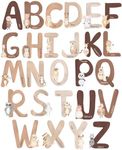 Neutral Animal Alphabet Wall Decals - Extra Large 6 Inch Alphabet Letters for Wall - 26 English ABC Wall Stickers for Kids with Cute Watercolor Animals - ABC Wall Decor for Neutral Nursery - Playroom