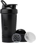 BlenderBottle Shaker Bottle with Pill Organizer and Storage for Protein Powder, ProStak System, 22 Ounce, Midnight Black