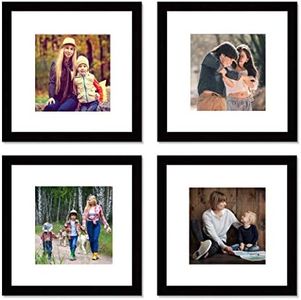 12x12 Black Picture Frame Set,Square Photo Frame with Mat Display Pictures 8x8 or 12x12 Without Mat,PVC Glass,for Wall Home Office Decor