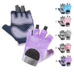 CubePlug Boys Girls Non-Slip Cycling Gloves Half Finger - Padded Grips Palm for Unisex Children, Ideal for Summer Riding, MTB, Bike, Sports, Hiking, Climbing, and Gym (Purple, S)