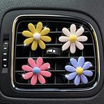 4Pcs Cute Daisies Car Clip, Flowers Car Air Fresheners Vent Clips Charm Air Vent Accessories Cute Car Decor Automotive Interior Trim Car Decorations for Girls & Women