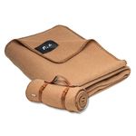 Virgin Wool Blanket by LAMBHILL CO. | Certified | 5 lbs | 70" x 90" | Sahara Brown [with Belt Harness] | Thermal & Survival Essential | Made for Camping, Bushcraft, Backpacking, Bedding and Lounging