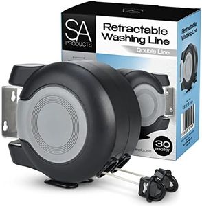 SA Products Wall Mounted Twin Cable Retractable Washing Line - 2x15m Long Clothes Line - 30m Extendable Laundry Drying String Line Heavy-Duty Plastic & Polyvinyl For Indoor & Outdoor Use - Black