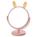 Leeonz Plastic Desk Mirror With Stand, Vanity Makeup Mirrorwith Cute Rabbit Ears (Pink-Yellow Earround, Wall Mount)