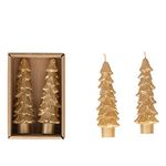 Creative Co-Op Unscented Tree Shaped Taper Candles, Gold, Boxed Set of 2