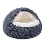 NOYAL Dog Bed Round Hooded Plush Cat Cave Donut Anti Anxiety Fluffy Dog Bed for Small Medium Dog and Cat