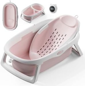CheerTry 4-in-1 Collapsible Baby Bathtub for Newborn & Toddler 0-24M (Pink)