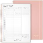 Planner Undated, Asten Daily Planner Agenda with To Do List, Hourly Planner for Women and Men, Spiral Appointment Book Planner Notebook with Elastic Closure, Day Planner for ADHD 8.5" x 11"(Pale Pink)