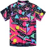 uideazone Boys 80s 90s Button Down Shirt Size 5 Size 6 Cool Funky Shirts Kids Hawaiian Short Sleeve Beach Luau Shirt Blouse for Casual Vacation 5t