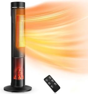 TRUSTECH 36" Tower Space Heater for Large Room, 1500W PTC Electric Heater with Adjustable Thermostat, 4 Modes & 3D Flame, 12H Timer, Oscillating, Remote Control, Tower Heater for Indoor Use, Bedroom