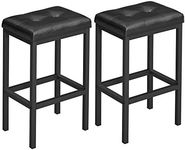 VASAGLE Bar Stools, Set of 2 PU Upholstered Breakfast Stool, 15.7 x 11.8 x 24.4 Inches, Backless, Simple Assembly, Industrial, Dining Room Kitchen Counter Bar, Black Seat and Black Frame ULBC068B81