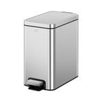 EKO Small Bathroom Trash Can with Lid Soft Close, Step Pedal, 6 Liter / 1.6 Gallon Stainless Steel Garbage Can with Removable Inner Bucket, Anti-Fingerprint Finish (Silver)