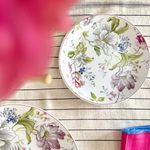 GOLDEN QUEEN'S Bone China Snack Plates - Set Of 4 For Desserts, Small Bites, Appetizers | 7 Inches Wide | Microwave Safe - Garden Splendor