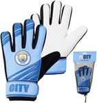Manchester City F.C. Goalkeeper Gloves for Kids Teenagers Non Slip Padded Palms Size 5 or 7 Man City Gifts for Boys (Size 7)