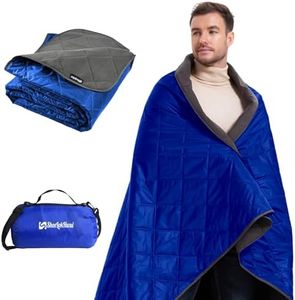 sheelokhwui 4-in-1 Large Outdoor Blanket - Waterproof & Windproof Thickened Warm Fleece Camping Blanket for Stadium, Hiking, Sporting Events - 81"x57", Packable (Sapphire Blue)