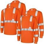 4 Pcs Long Sleeve Safety Shirt High Visibility Shirts Reflective Construction Shirts Long Sleeve Work Shirts for Men Women(Orange, L)