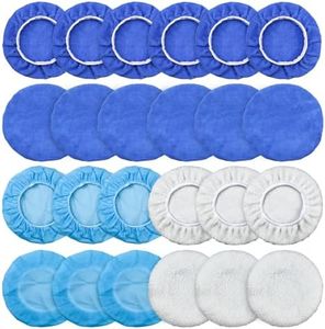 24 Pieces Car Polishing Pad Hood Set Cleaning Cloth Cover, Car Wax Buffer Polishing and Waxing Cleaning Cap Fiber Waxing Set Polishing Cloth Set (5-6Inch)