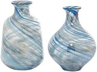 Deco 79 Glass Handmade Blown Vase, Set of 2 7" W, 10" H, Blue