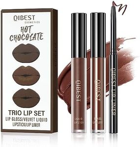 QIUFSSE 3 in 1 Lip Liner Pencil and Lipstick lipgloss Set Matte Lipstick Lip Gloss Kit Long-lasting Nonstick Cup Smudge Proof Lip Kits with Lip Liner,Moisturizing Velvet Lip Tint Lip Stain Makeup (11#Hot Chocolate)