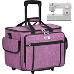 Rolling Sewing Machine Case, CAB55 Detachable Rolling Sewing Machine Carrying Case on Wheels, Trolley Tote Bag with Removable Bottom Wooden Board for Most Standard Sewing Machine -Purple