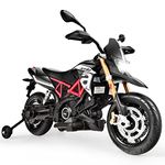 Maxmass Kids Ride on Motorcycle Toy, 12V Electric Motorbike with 2 Training Wheels and Multifunction Media Player, Riding Toy Dirt Bike for 3-8 Years Old (Black)