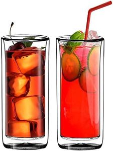 Sun's Tea(TM) (Set of 2) 20oz Ultra Clear Strong Double Wall Insulated Thermo Glass Tumbler V3 Highball Glass for Beer/Cocktail/Lemonade/iced Tea (Real Borosilicate Glass, Not Plastic)