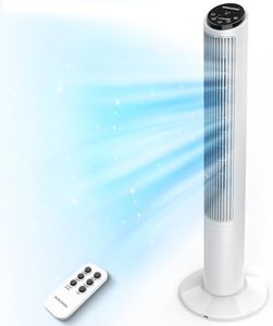 MIBOMIBO 40 inch White Tower Fan for Bedroom, Quiet Cooling Fan with LED Display, Oscillating Fans for Indoors with 3 Speeds, 15H Timer, Bladeless Fan, Standing Floor Fans,TF-K4007RW