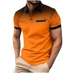 Mens Henley Shirts 2024 Summer Casual Short Sleeve Quarter Buttons V Neck Lapel Stretch Tshirt Tops for Golf, Deals 3_orange, Small