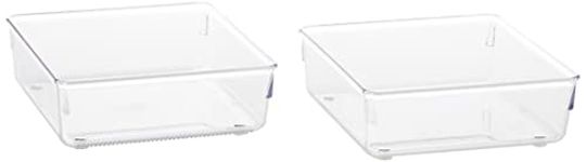 iDesign Linus Organiser Tray, Medium Plastic Drawer Insert, Pack of 2 Accessories Organiser Boxes, Clear