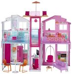 Barbie 3-Story Townhouse Dollhouse with Elevator, Swing Chair, Furniture and Accessories, Fold for Portability and Travel, DLY32