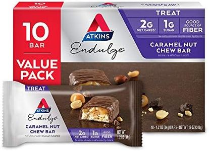 Atkins Endulge Caramel Nut Chew Bar, Dessert Favorite, 1g Sugar, Good Source of Fiber, Low Sugar, 10 Count