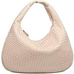 Womens Leather Woven Handbags, Tote Bags Top Handle Satchel Handbags Handmade Shoulder Purse Large Hobo Tote Bag with Zipper, White