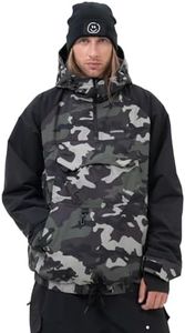SNOWVERB Mens Snowboard Baggy Anorak Half-zipper Snow Jackets Camo Leopard Waterproof Mountain Ski Coats with Hood (US, Alpha, Medium, Regular, Regular, Camo/Black)