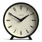 Jones Clocks® 'Venus' desk clock - modern round design in black, stylish retro look for shelf, table, mantel or bedside