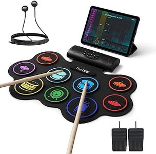 The ONE Electronic Drum Set with Free App, 9 Pads Roll Up Drum Kit with Headphones, Built-in Speaker, Drum Sticks, Pedals, Support Bluetooth MIDI/Recording, Great Holiday/Birthday Gift for Kids