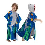 Kids Beach Pool Bath Hooded Poncho Towel,BANGSAUR 100% Cotton Surf Changing Towels Wrap, Baby Toddler Girl Boys 3-12 Years (White Shark,3-4Years/Height:33"-43";85-110cm)