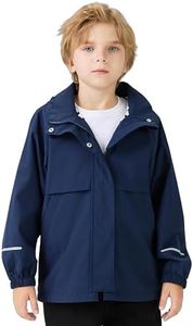 EIGIOO Boys Girls Waterproof Hooded Jackets Lightweight Soft Lining Kids Windbreaker Rain Coats 6 Years Navy