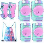 NEMONE Mermaid Knee Pads for Kids, Girls Boys Knee Elbow Pads Wrist Guards with Drawstring Bag, Adjustable Reflective Protective Gear Set for Roller Skates Bike Cycling Skateboard Scooter