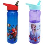 MARVEL 1325 1698 Spider-Man Hero Reusable Water Bottle, Blue and red, 600ml & Disney Frozen Water Bottle – Reusable Kids 600ml PP – in Purple – Official Merchandise by Polar Gear, Multi Colour