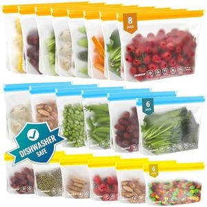 IDEATECH Reusable Food Storage Bags Washable, 20Pack Reusable Freezer Bags, BPA Free Reusable Ziplock Various Size, Plastic Free Bags for Veggie Salad Travel Kitchen (8 Gallon 6 Sandwich 6 Snack Bags)