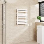 Warmehaus Flat Panel Electric Heated Towel Rail Touch Screen Timer Bathroom Radiator Prefilled White 800x600mm 400W