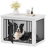 YITAHOME 38.2" L Dog Crate Furniture for Large Dogs, 2-in-1 Iron-Wood Fusion Dog cage Indoor up to 60 lb, Side End Table, Modern Dogs Kennel with Waterproof Top, Safety Corners,Steel Lock,White