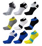 Men Toe Socks No Show Cotton Low Cut Athletic Running 5 Finger Wicking 9 Pack, Colourful, Medium